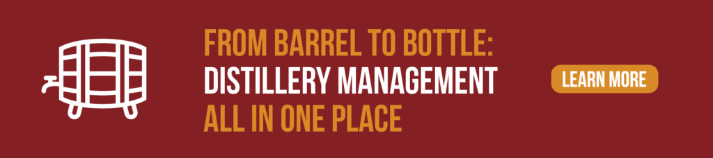 A graphic about distillery barrel management and distillery erp features in one software solution
