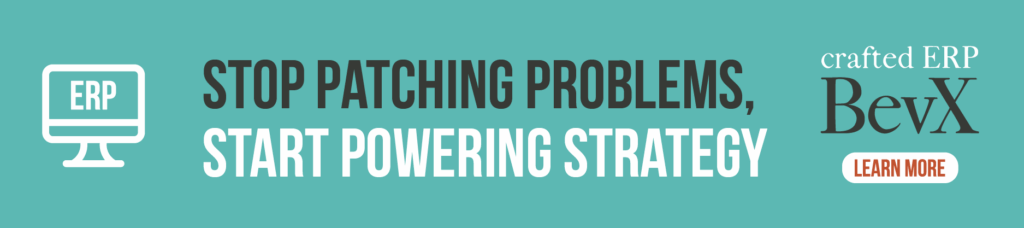 A graphic that says stop patching problems, start powering strategy - about beverage ERP built for IT leaders