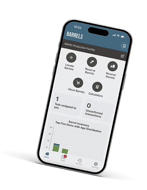 A photo of an iPhone with a Crafted ERP Mobile dashboard on the screen