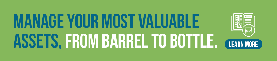 A graphic on distillery ERP software that says" Manage your most valuable assets, from barrel to bottle." 