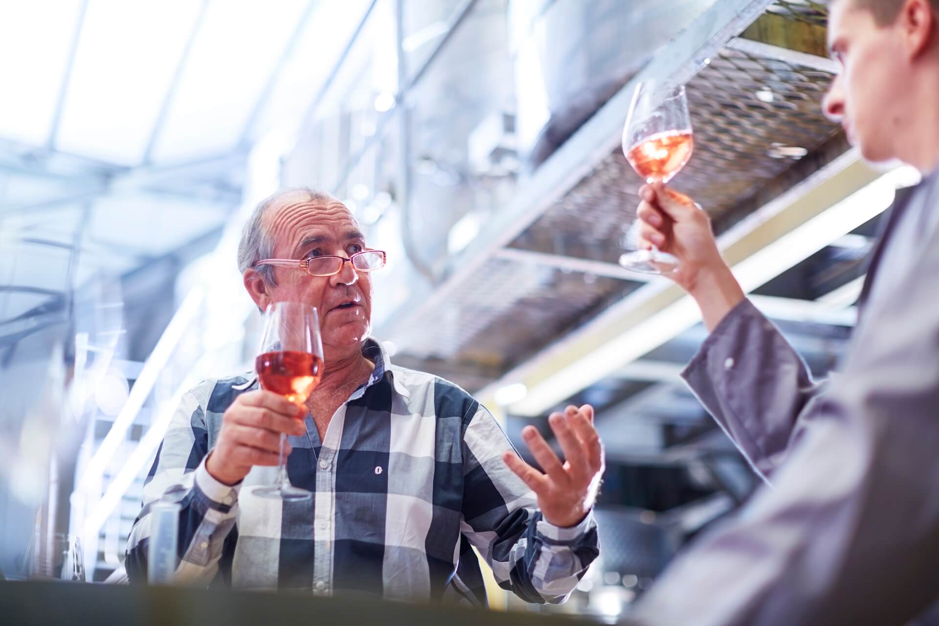 Wine makers discussing wine blend